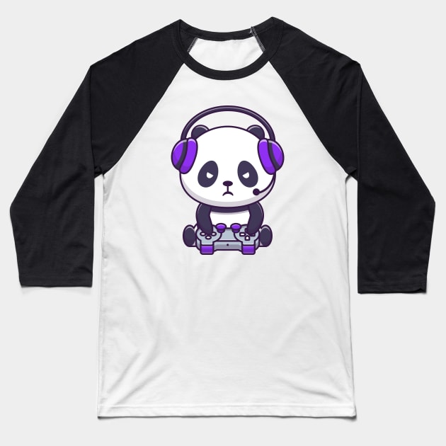 Cute Panda Gaming Cartoon Baseball T-Shirt by Catalyst Labs